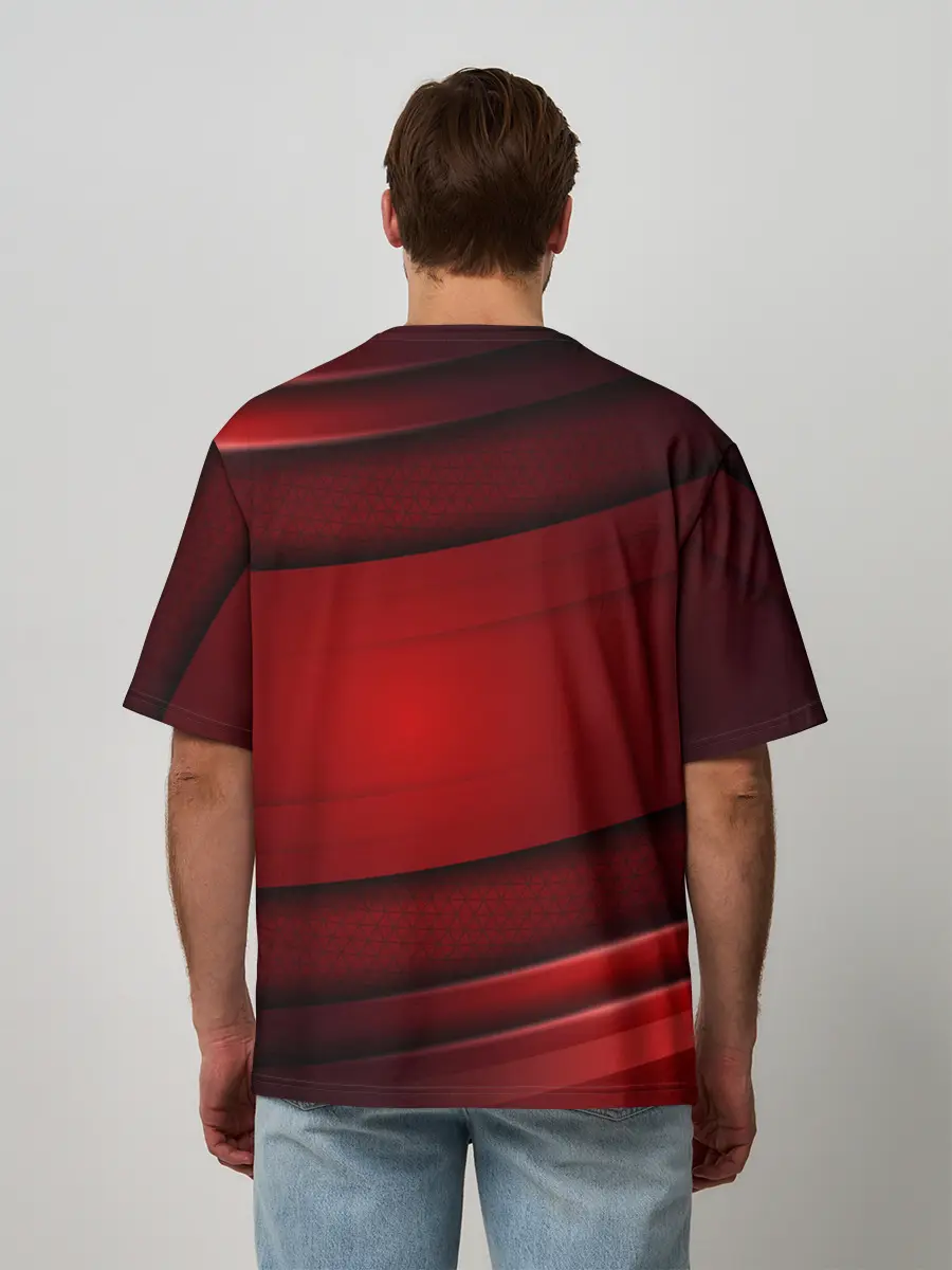 Мужская футболка оверсайз / 3D red Абстрактные линии