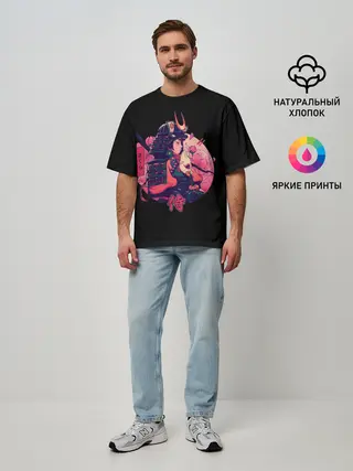 Мужская футболка оверсайз / Вишневый Самурай