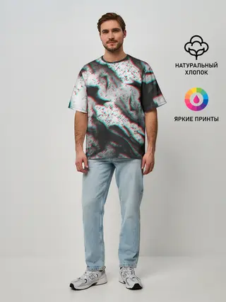Мужская футболка оверсайз / ОГОНЬ ГЛИТЧ