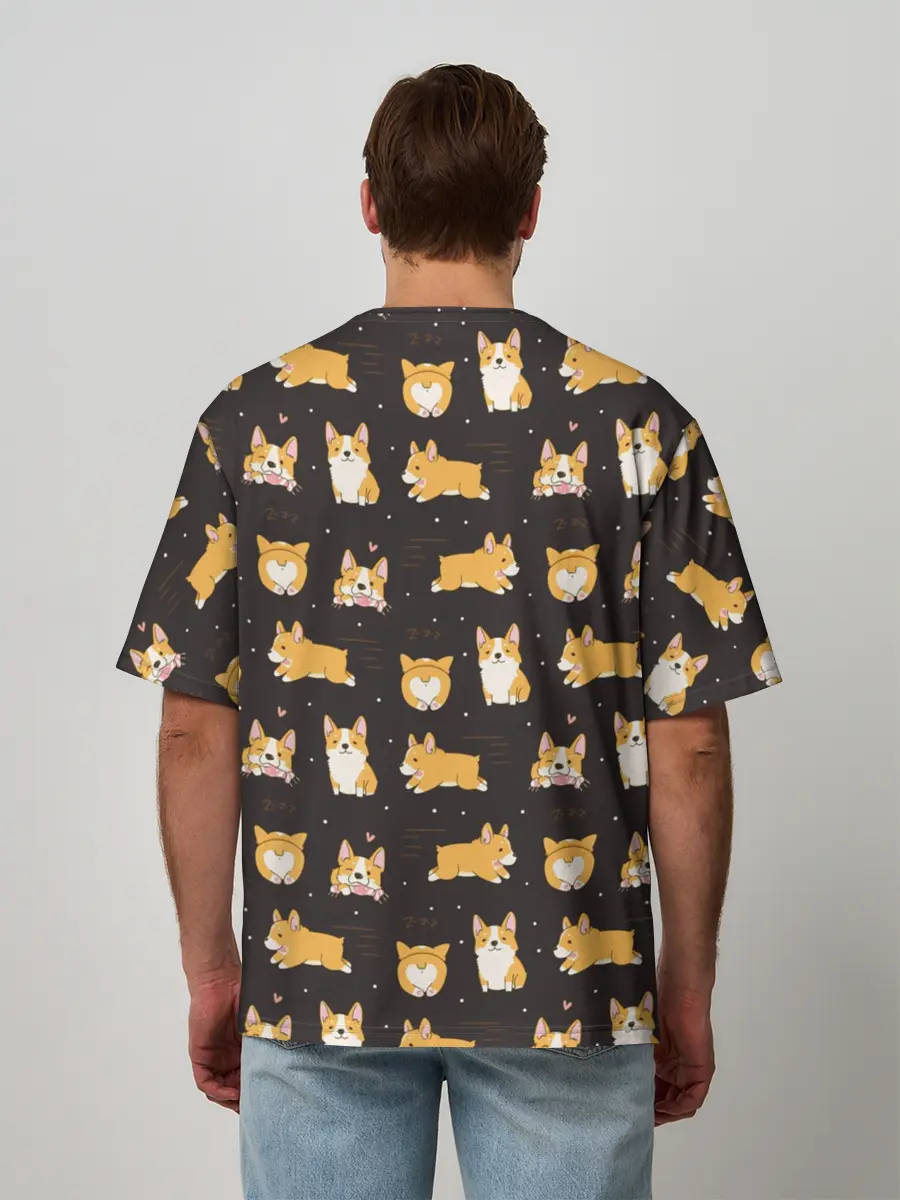 Мужская футболка оверсайз / Корги