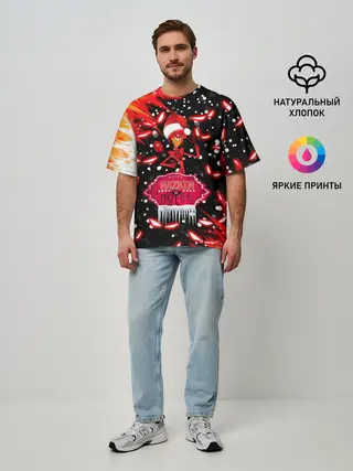 Мужская футболка оверсайз / HAZBIN HOTEL НОВОГОДНИЙ.