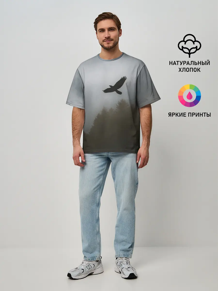 Мужская футболка оверсайз / Орёл над лесом