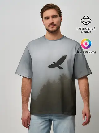 Мужская футболка оверсайз / Орёл над лесом