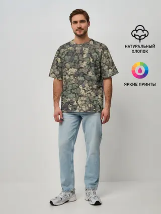 Мужская футболка оверсайз / Камуфляж Зеленый Слоник