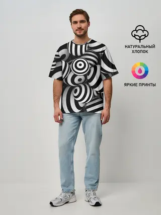 Мужская футболка оверсайз / Полосатые 3D круги