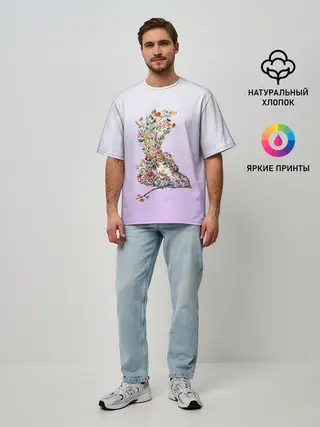 Мужская футболка оверсайз / акварельная птичка