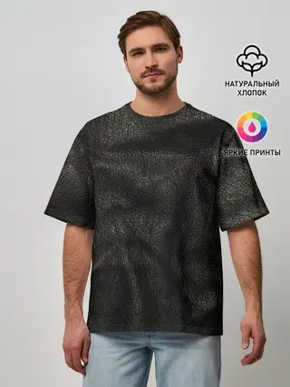 Мужская футболка оверсайз / Черная кожа