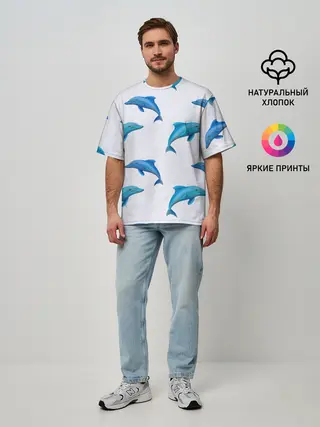 Мужская футболка оверсайз / Рай для дельфина