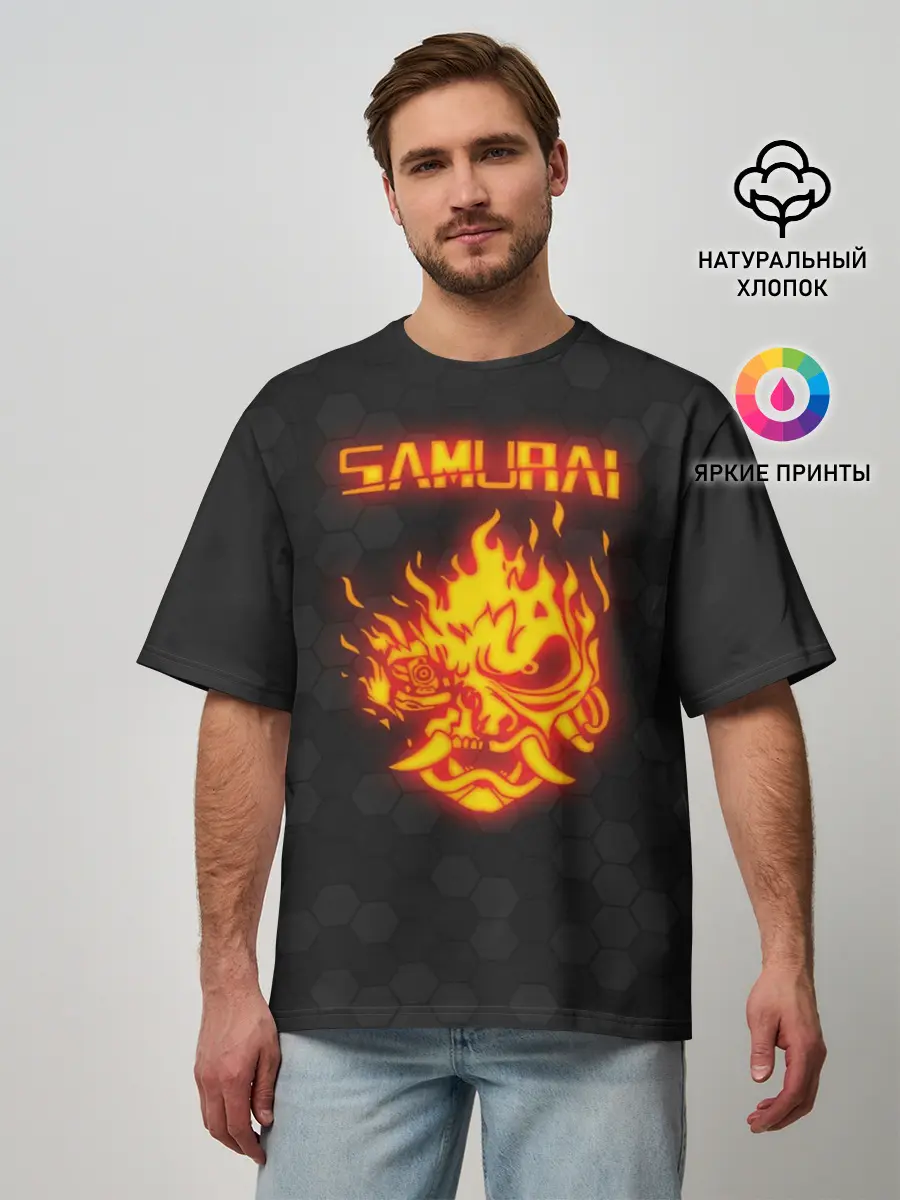 Мужская футболка оверсайз / CYBERPUNK 2077 SAMURAI