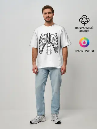 Мужская футболка оверсайз / ребра скелета