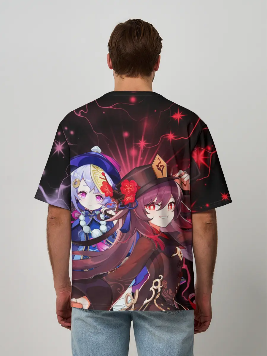 Мужская футболка оверсайз / Ху Тао и Ци Ци, Genshin Impact
