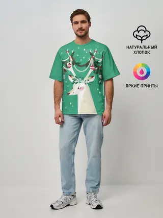 Мужская футболка оверсайз / Олень. Новый год