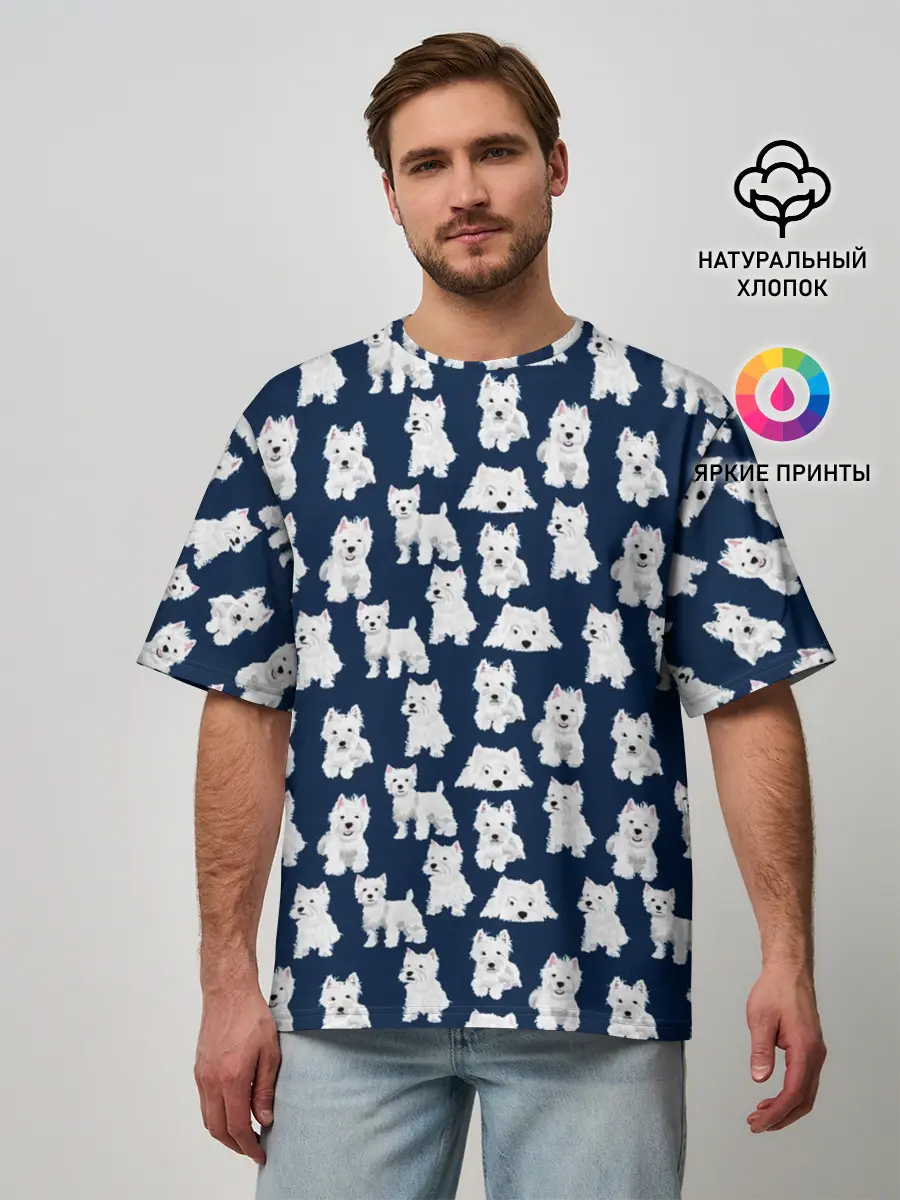Мужская футболка оверсайз / Собаки Пушистики