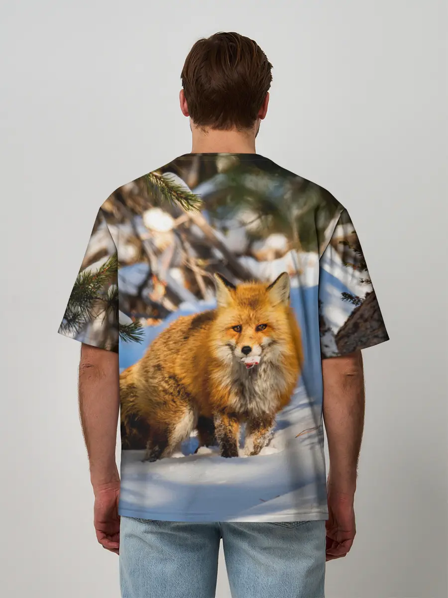 Мужская футболка оверсайз / Лиса в лесу