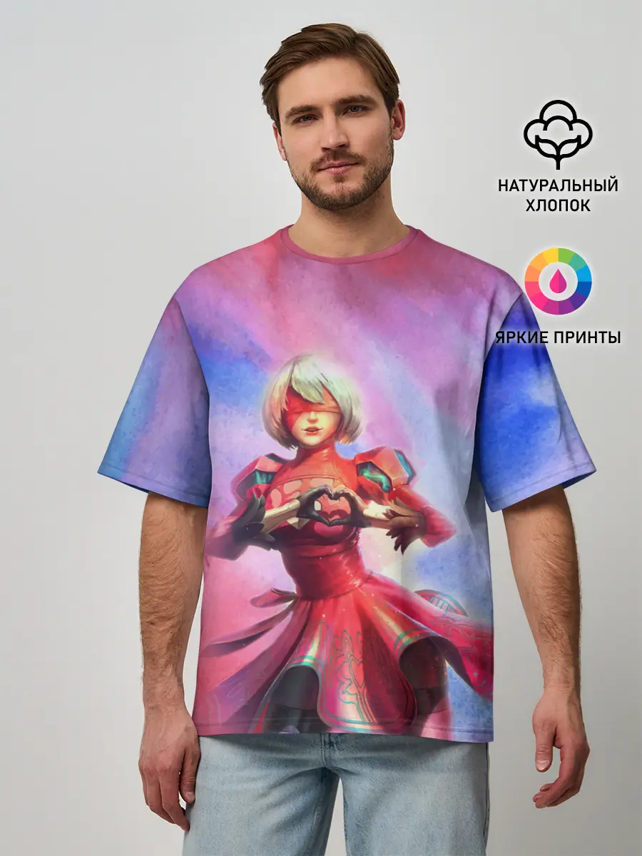 Мужская футболка оверсайз / 2B Love | Nier Automata