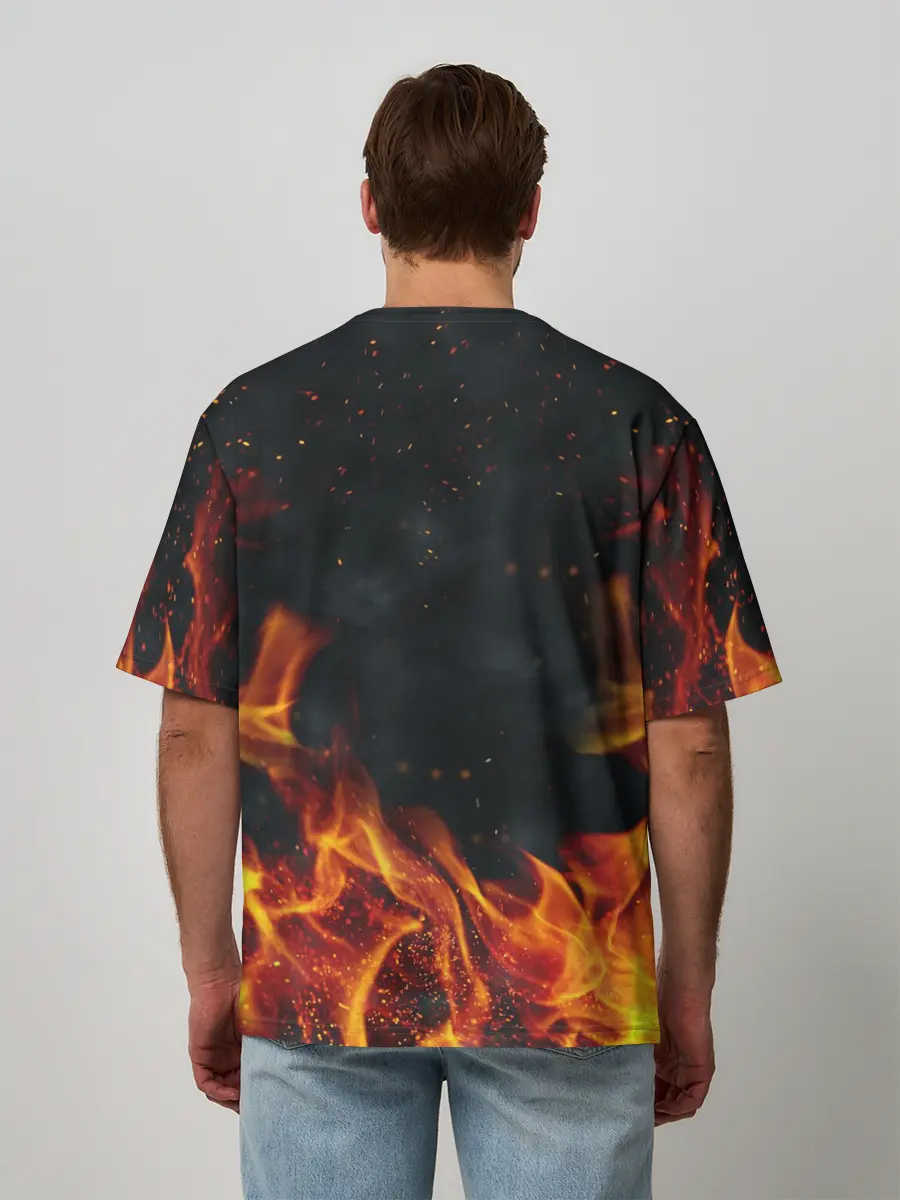 Мужская футболка оверсайз / РОБЕРТ ЛЕВАНДОВСКИ / ОГОНЬ