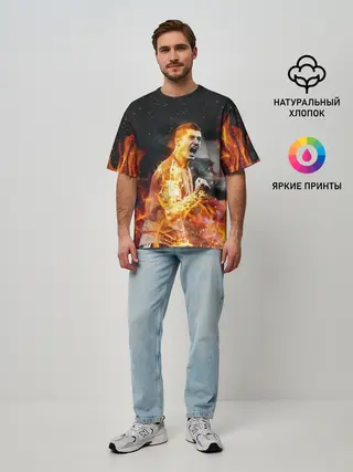 Мужская футболка оверсайз / РОБЕРТ ЛЕВАНДОВСКИ / ОГОНЬ