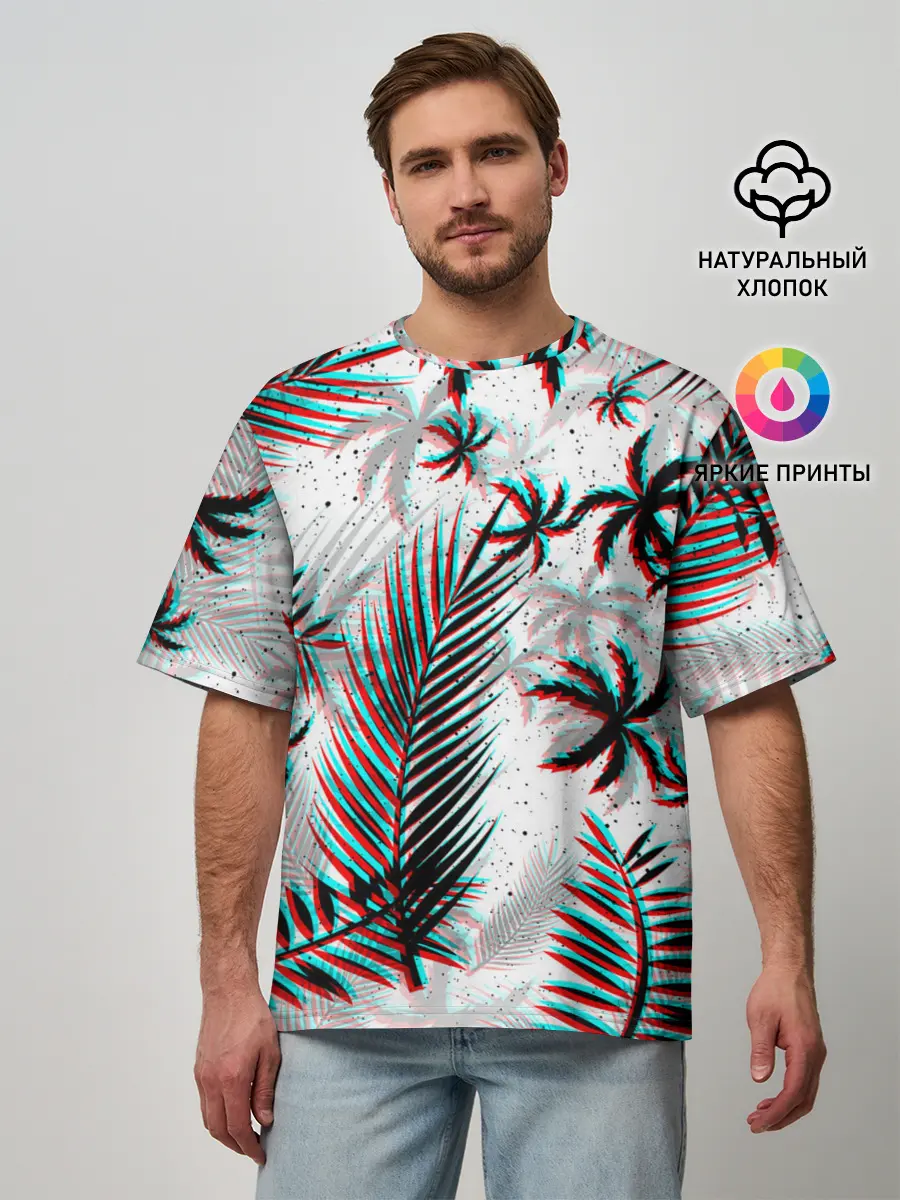 Мужская футболка оверсайз / ПАЛЬМЫ | TROPICAL GLITCH