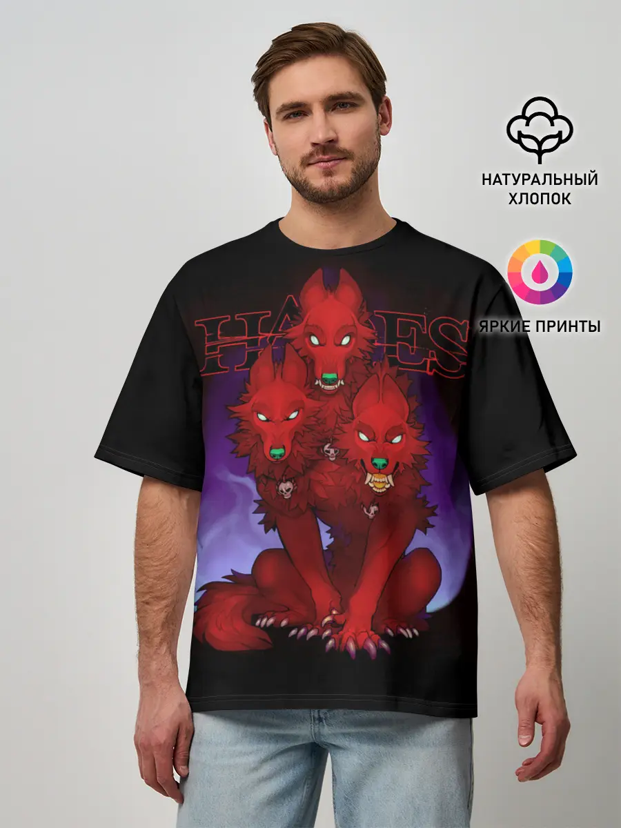 Мужская футболка оверсайз / Hades wolf