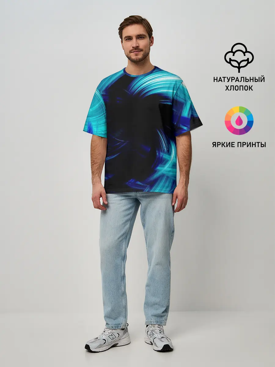 Мужская футболка оверсайз / Неоновый вихрь