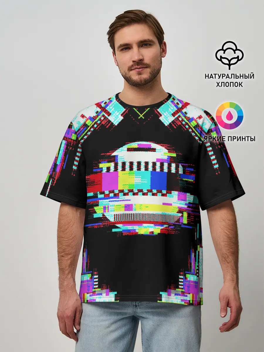 Мужская футболка оверсайз / Glitch VHS