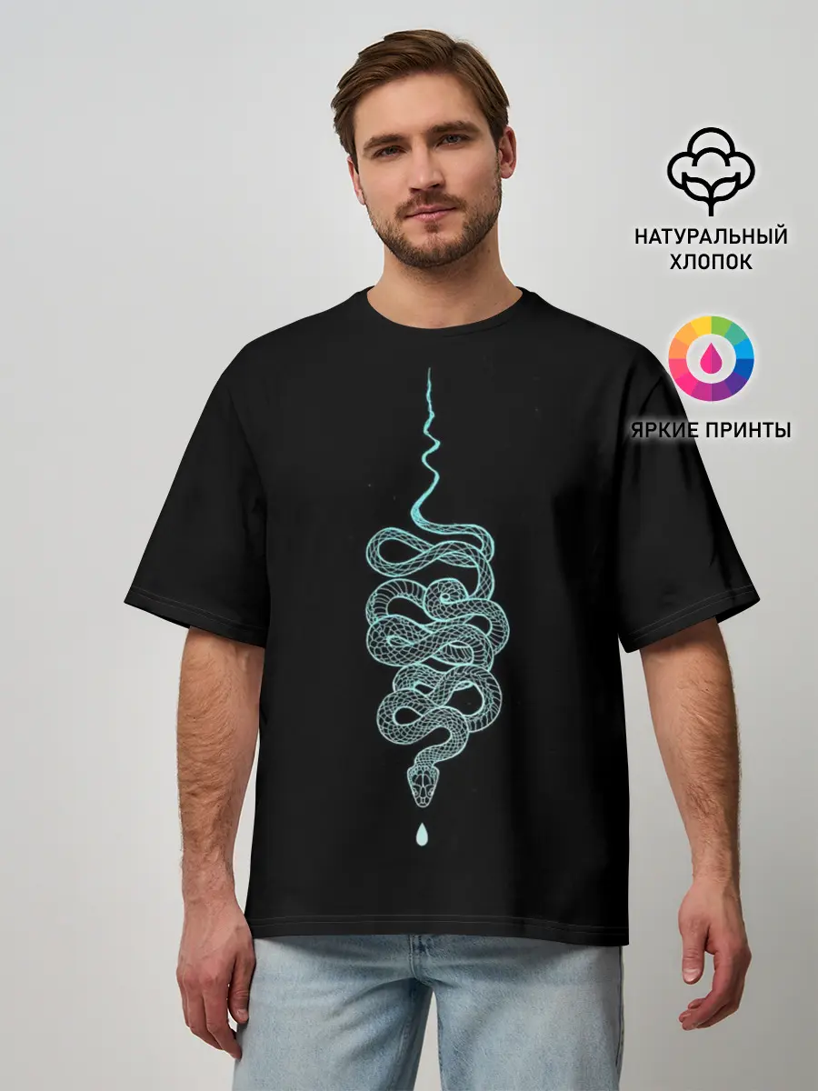 Мужская футболка оверсайз / вьющаяся змея