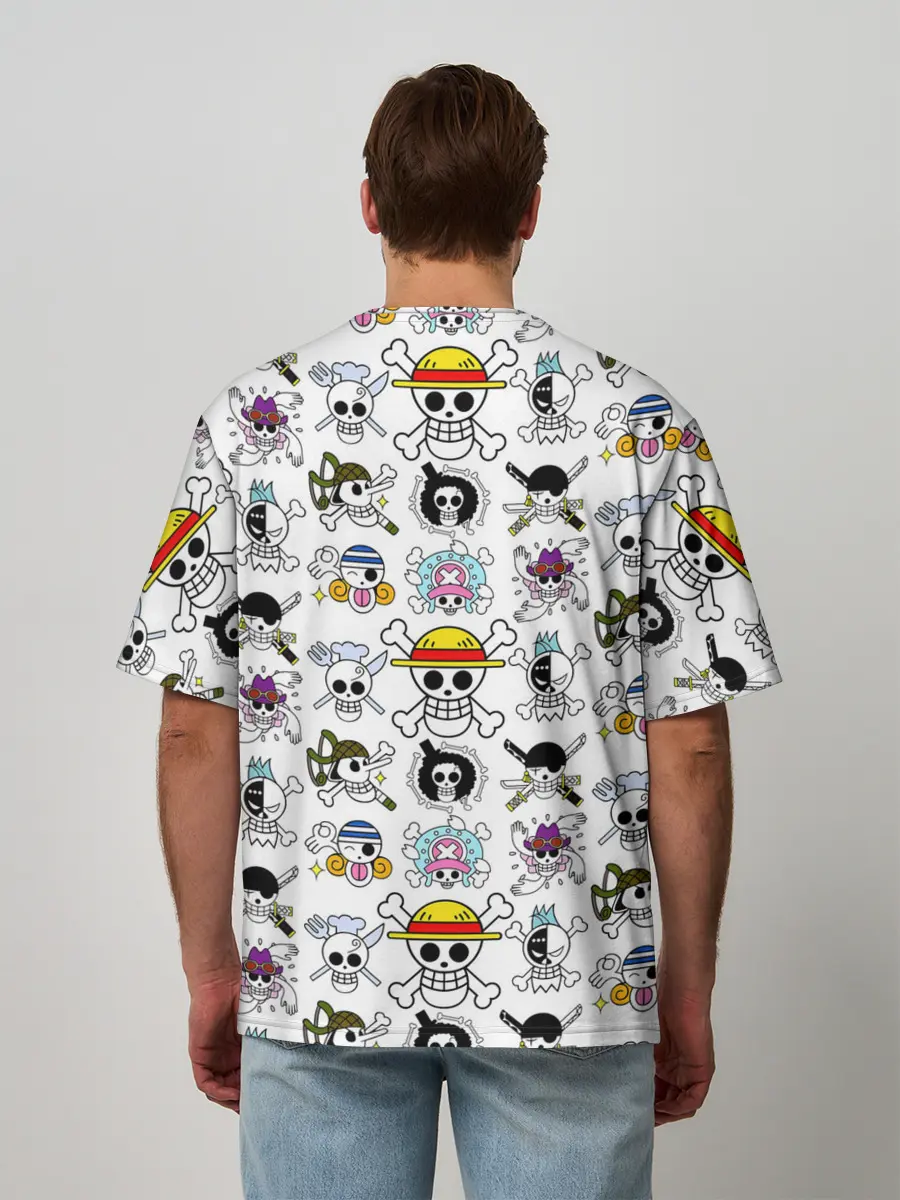 Мужская футболка оверсайз / Веселые Роджеры пиратов Соломенной Шляпы