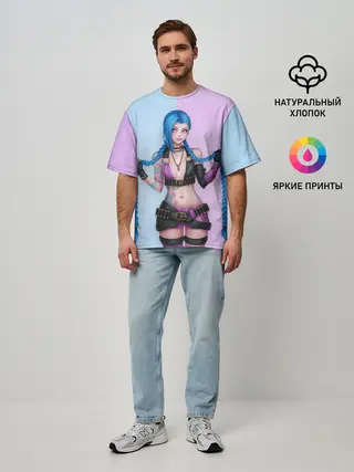 Мужская футболка оверсайз / League of Legends Jinx