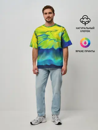 Мужская футболка оверсайз / Разводы яркой краски
