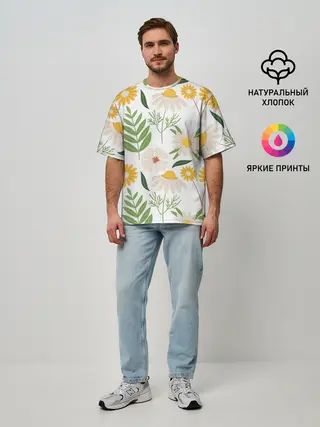 Мужская футболка оверсайз / Цветы и листья