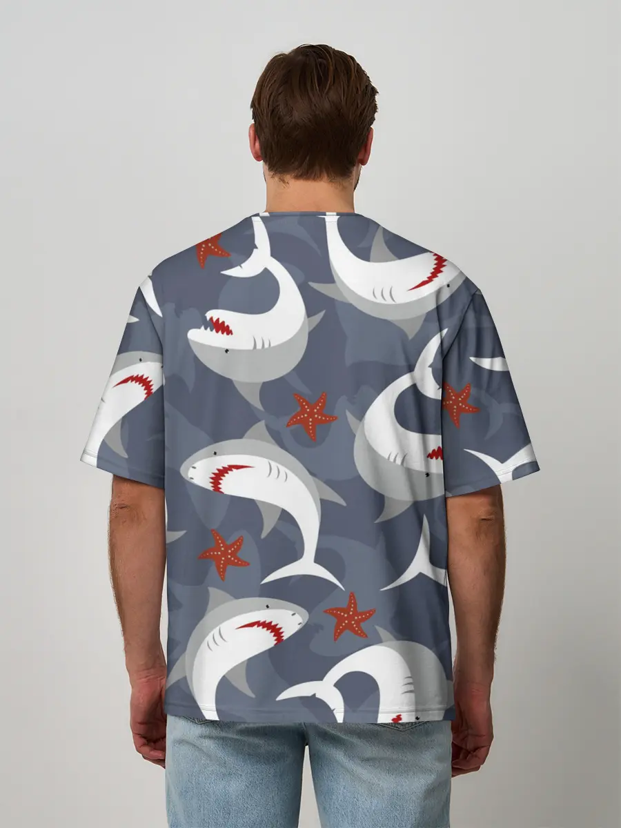 Мужская футболка оверсайз / Акулы