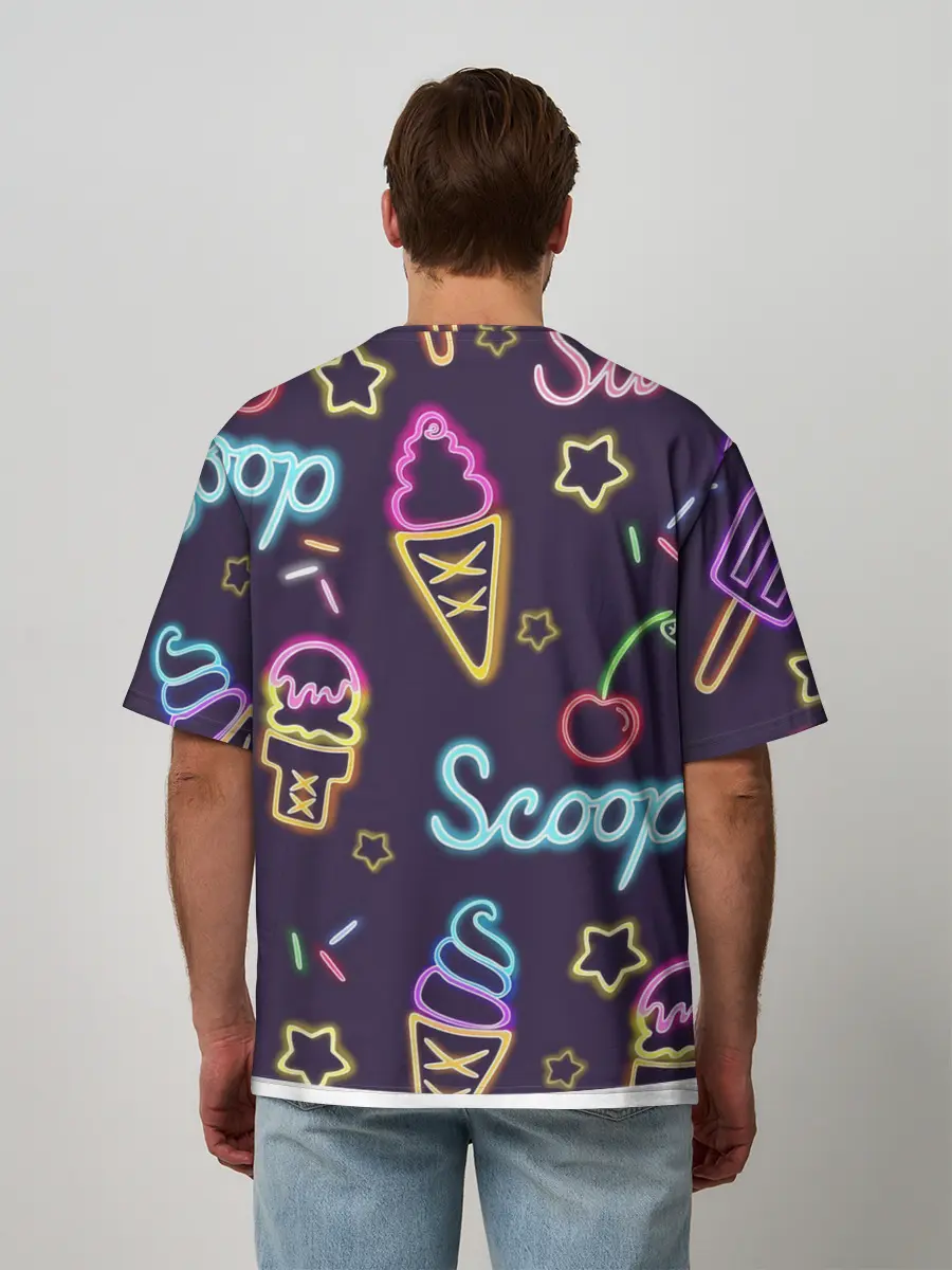 Мужская футболка оверсайз / Мороженное неон