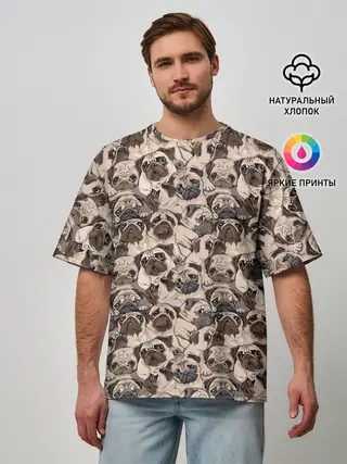 Мужская футболка оверсайз / Мопсы