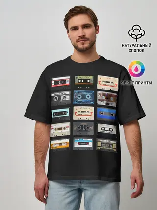 Мужская футболка оверсайз / Музыкальные касеты