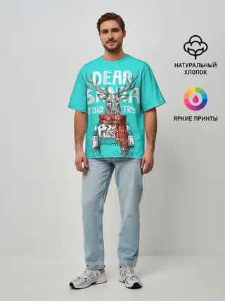 Мужская футболка оверсайз / Олень в свитере с оленями