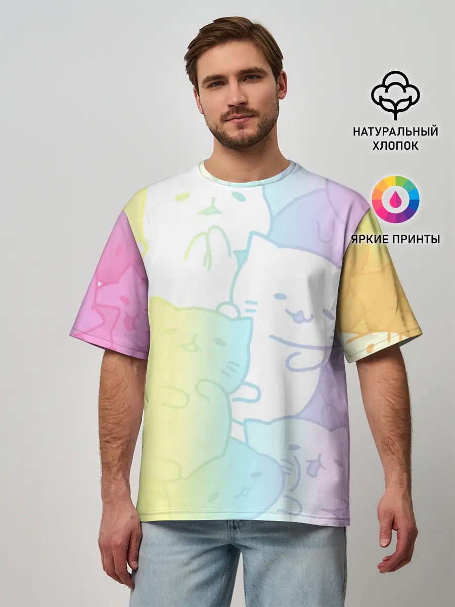 Мужская футболка оверсайз / Котоколлаж 05