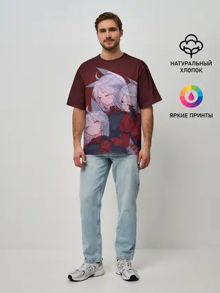 Мужская футболка оверсайз / Cerberus обнимаются втроем Helltaker