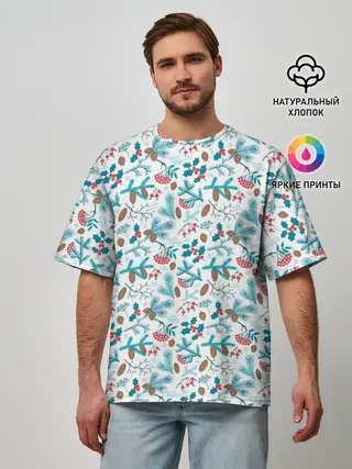 Мужская футболка оверсайз / Морозная Зимняя Свежесть