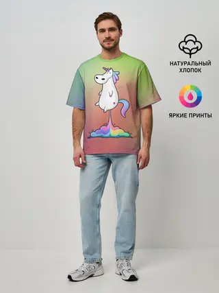 Мужская футболка оверсайз / Единорог на Старте