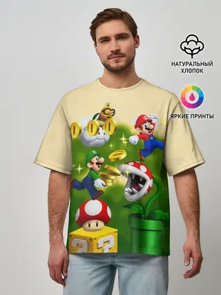 Мужская футболка оверсайз / Mario Coins