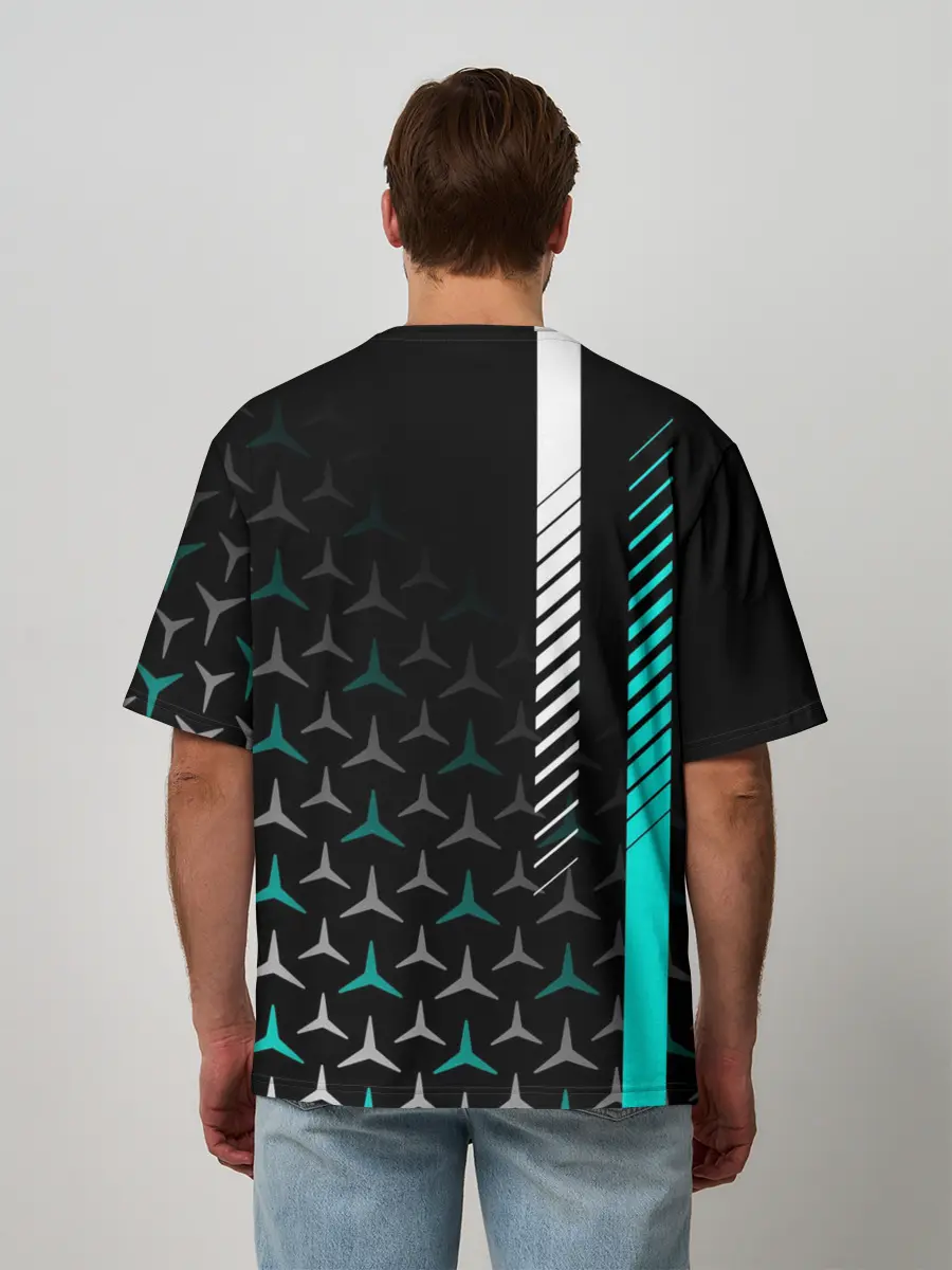 Мужская футболка оверсайз / МЕРСЕДЕС / AQUA BLACK GRADIENT