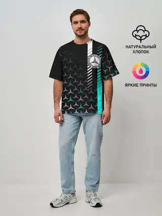 Мужская футболка оверсайз / МЕРСЕДЕС / AQUA BLACK GRADIENT