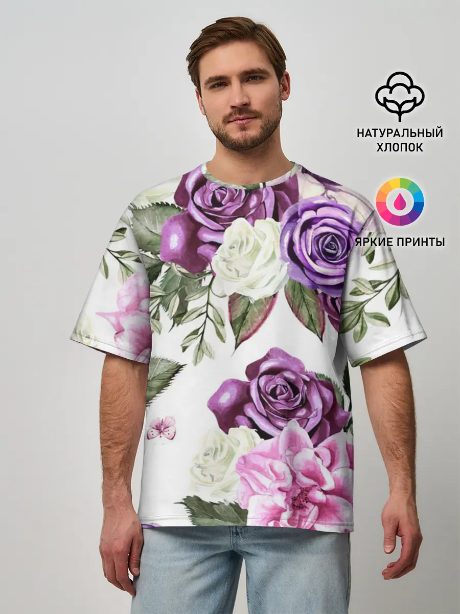 Мужская футболка оверсайз / Красивые розы