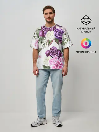 Мужская футболка оверсайз / Красивые розы