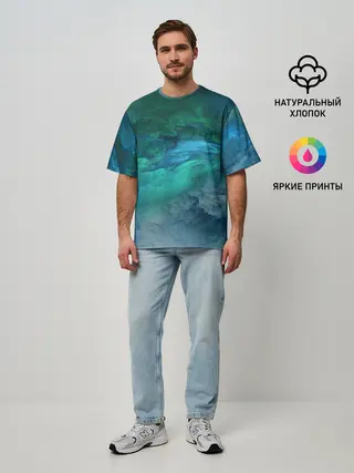 Мужская футболка оверсайз / Изумрудные Облака