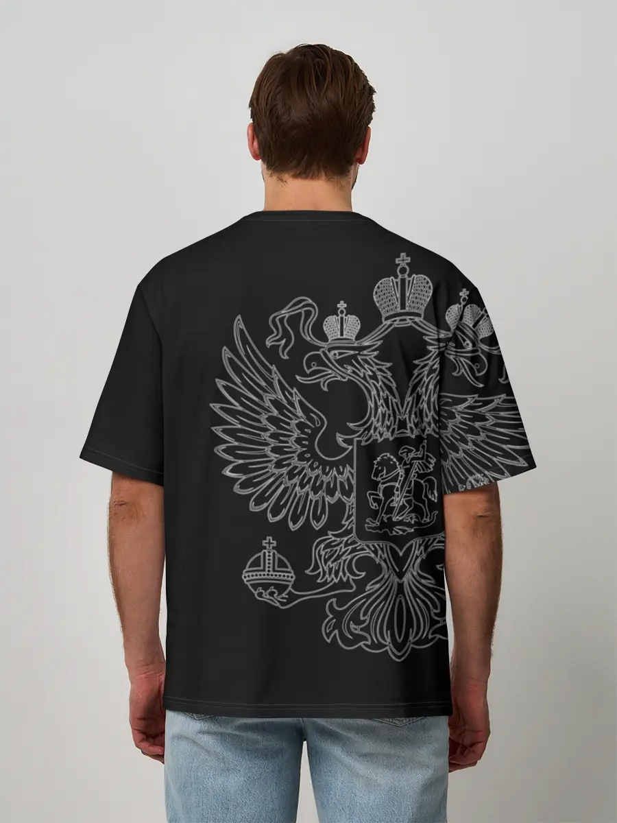 Мужская футболка оверсайз / Капитан, белый герб РФ