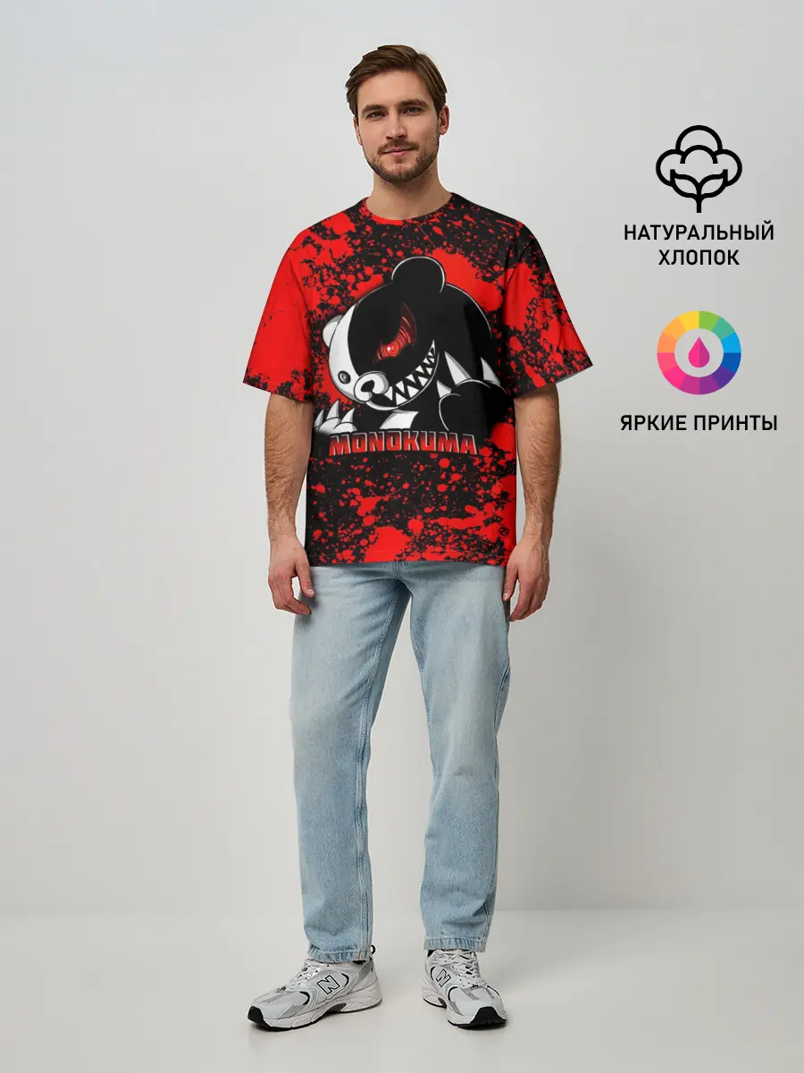 Мужская футболка оверсайз / MONOKUMA / МОНОКУМА BLOOD