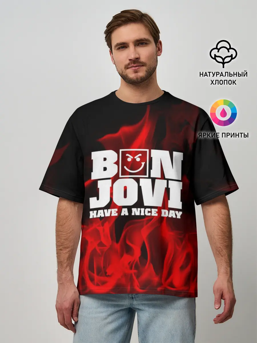 Мужская футболка оверсайз / BON JOVI