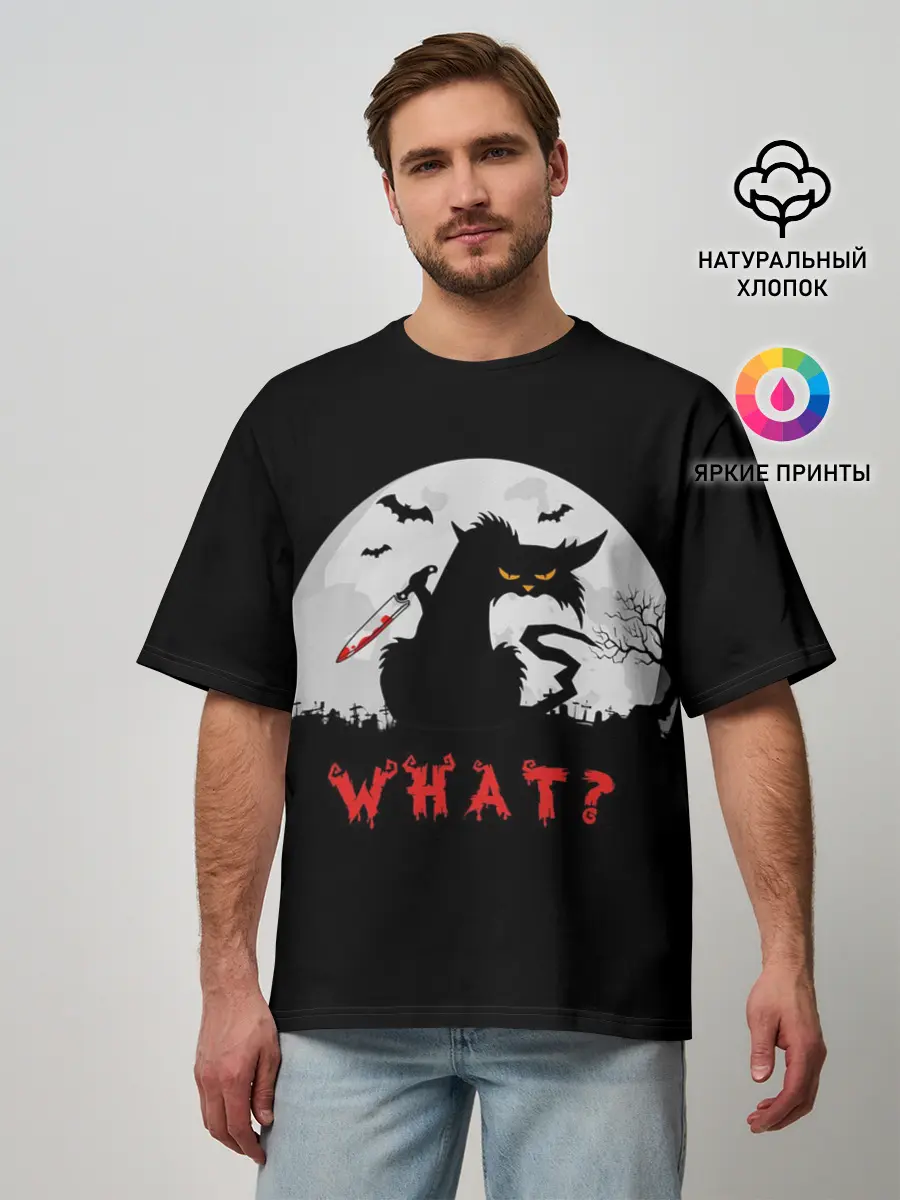 Мужская футболка оверсайз / What Cat