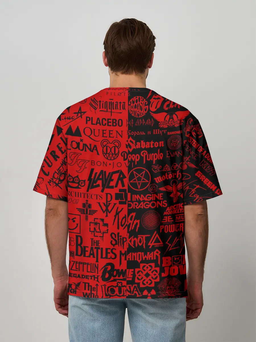 Мужская футболка оверсайз / ЛОГОТИПЫ РОК ГРУПП | ROCK